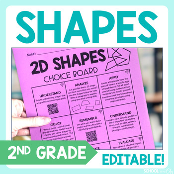 Preview of 2D Shapes 2nd Grade Math Choice Board - Editable Extension Activities