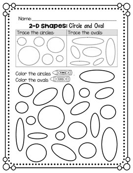 Preview of 2D Shapes: Circle and Oval - Worksheet and EASEL Activity