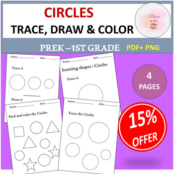 Preview of 2D Shapes Circles |Trace, Draw and Find Worksheets Prek, K & 1ST Math Activities