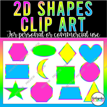 Preview of 2D Shapes Clip art - 12 Shapes in Neon and Black and White for Commercial Use