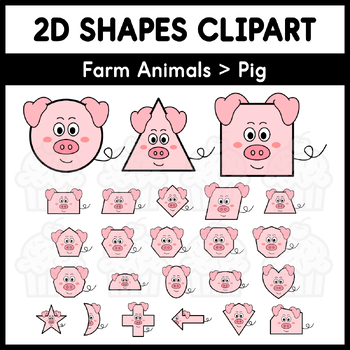 Preview of 2D Shapes Clipart - Farm Animals > Pig