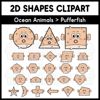 Preview of 2D Shapes Clipart - Ocean Animals > Pufferfish