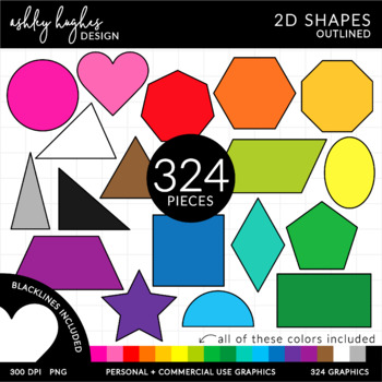 Preview of 2D Shapes Clipart - Outlined