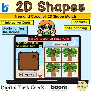 Preview of 2D Shapes Coconut Match Geometry Summer Visual Perception BOOM Cards™