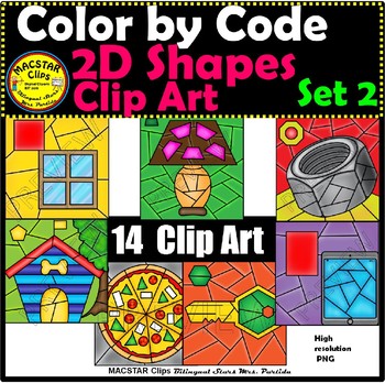 Preview of 2D Shapes Color by Code Clip Art Set 2 Images Geometry