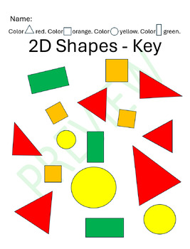 Preview of 2D Shapes Coloring & Identification Practice | Two-Dimensional Shape Sheet