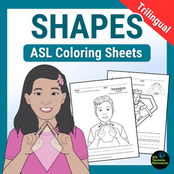 Preview of 2D Shapes Coloring Pages Trilingual Geometry Vocabulary ASL English Spanish