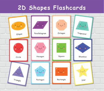 2D Shapes Flash Cards. Preschool Learning Activity. Toddler Geometric ...