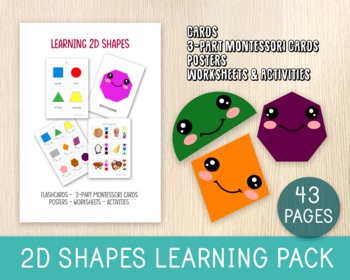 Preview of 2D Shapes, Flashcards, 3-Part Cards, 16 Posters, Activities for Kids, Geometry