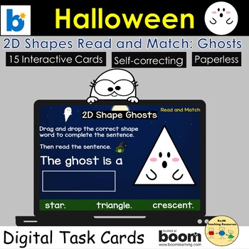 Preview of 2D Shapes Ghosts Read Match Geometry Halloween Fall Autumn BOOM Cards™ Digital