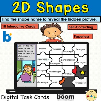 Preview of 2D Shapes Hidden Picture Shape Name Puzzle Space Theme BOOM Cards™