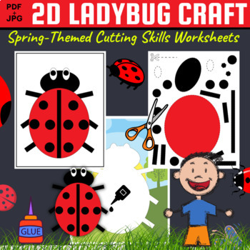 Preview of 2D Shapes Ladybug Craft Cutting Skills Worksheets,Shape Activities,Spring #4