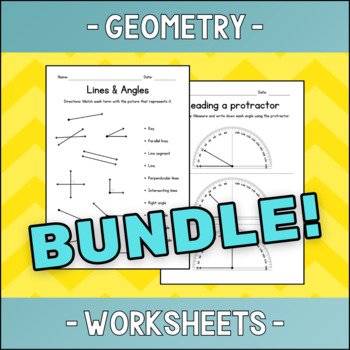 Preview of 2D Shapes & Lines and Angles & Area and Perimeter - Geometry Worksheets BUNDLE