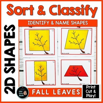 Preview of 2D Shapes  Math Task Cards  Sort & Classify Sorting by Attributes  FALL LEAVES