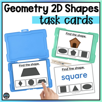 Preview of 2D Shapes Geometry Math Task Cards Special Education Kindergarten Centers