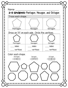 Preview of 2D Shapes: Pentagon, Hexagon, and Octagon - Worksheet and EASEL Activity