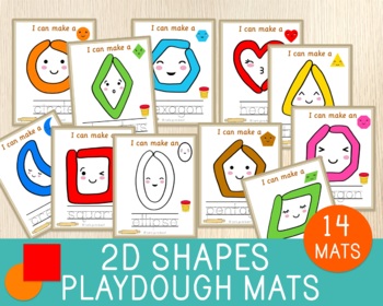 Preview of 2D Shapes Play Dough Mats, Play Doh, Playdough Visual Cards, Fine Motor Skills