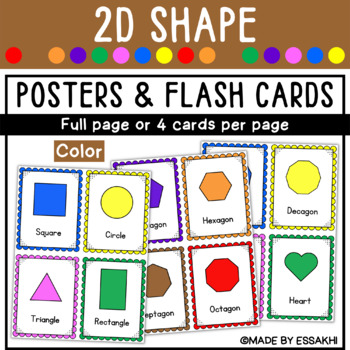 Preview of 2D Shape Posters and Flash cards | Classroom Decor for Shape Recognition (Color)