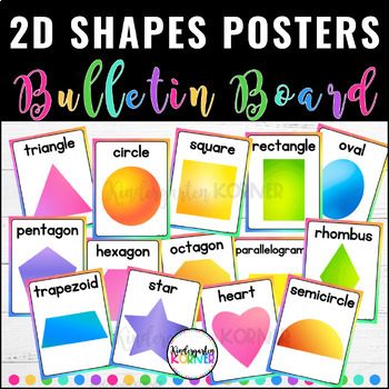 Preview of 2D Shapes Posters Rainbow Neon Watercolors Kindergarten 1st Math Geometry