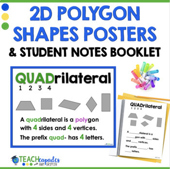 Preview of 2D Shapes Posters Anchor Charts and Guided Notes - 3rd Grade Geometry Word Wall