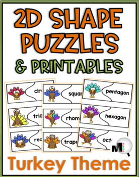 Preview of 2D Shapes Puzzles & Printables Thanksgiving Turkey Theme
