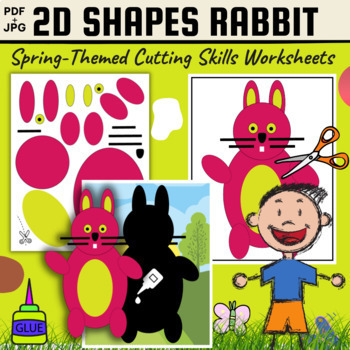 Preview of 2D Shapes Rabbit Cutting Skills Worksheets,Shape Activities, Spring #1