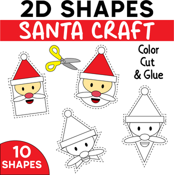 Preview of 2D Shapes Santa Crafts : Christmas Math Crafts | Christmas Bulletin Board