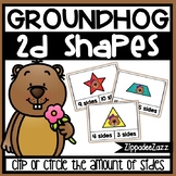 2D Shapes Sides Task Cards Groundhog Theme