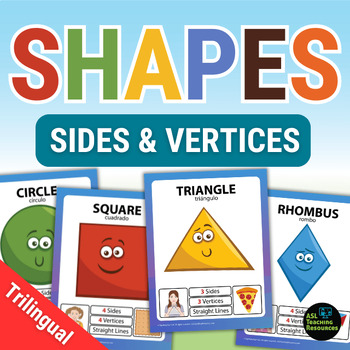 Preview of 2D Shapes Sides Vertices Posters Shape Recognition ASL Spanish Classroom Decor