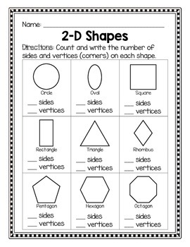 Preview of 2D Shapes - Sides and Vertices - Worksheet and EASEL Activity