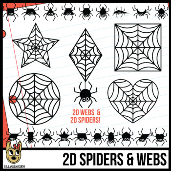 Preview of 2D Shapes: Spiderwebs and Tiny Spiders Clip Art