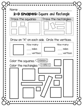 Preview of 2D Shapes: Square and Rectangle - Worksheet and EASEL Activity