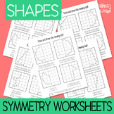 2D Shapes Symmetry Worksheets - 3 versions - symmetry activities
