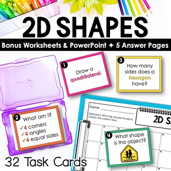 Preview of 2D Shapes Task Cards for Geometry Math Center and Shapes Activities