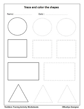 2D Shapes Tracing & Drawing Worksheets Preschool & Kindergarten Math ...