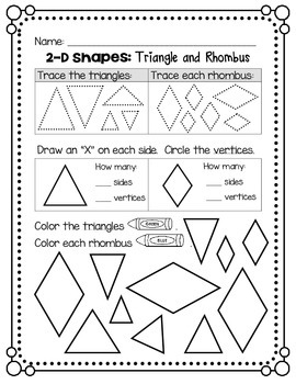 Preview of 2D Shapes: Triangle and Rhombus - Worksheet and EASEL Activity