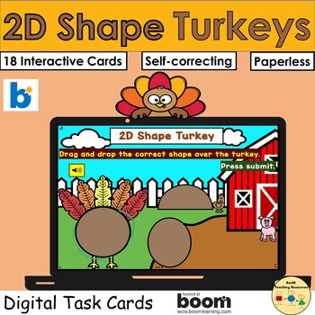 Preview of 2D Shapes Turkeys Thanksgiving Christmas Farm animals BOOM Cards™