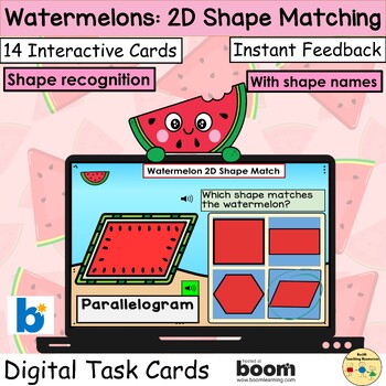 Preview of 2D Shapes Watermelons Match Geometry Summer BOOM Cards™
