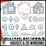 2D Shapes: Windows with Houses Clip Art