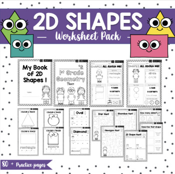 Preview of 2D Shapes Worksheet Pack Kindergarten and 1st Grade - Geometry Unit