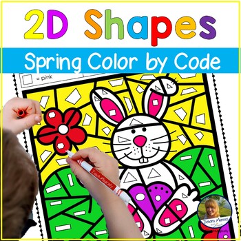 Preview of 2D Shapes Worksheets Math Pattern Block Spring Color by Code