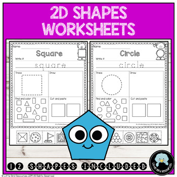 Preview of 2D Shapes Practice Worksheets Identify Cut and Paste Tracing Drawing Activities