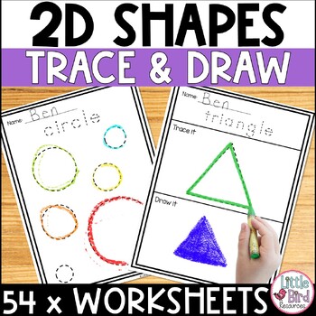 Preview of 2D Shapes Tracing & Drawing Worksheets Preschool & Kindergarten Math Activities