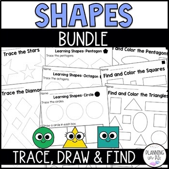 Preview of 2D Shapes Worksheets for Kindergarten Math | Trace, Draw, and Find
