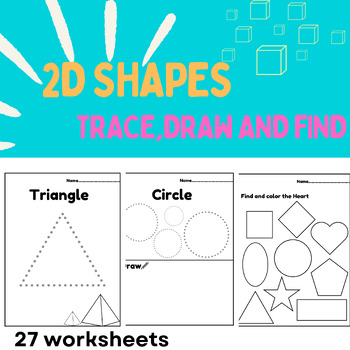 Preview of 2D Shapes Worksheets for Preschool Kindergarten Math (Trace, Draw, and Find)