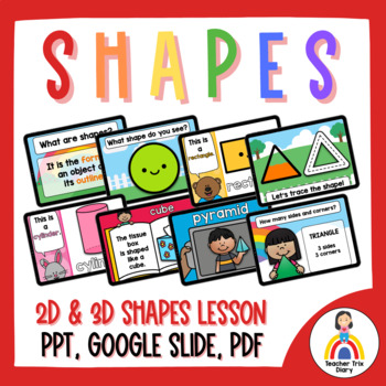 Preview of 2D Shapes and 3D Objects Lesson and Review Presentation for Kindergarten