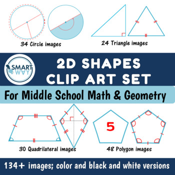 Preview of 2D shapes - clip art set - Middle school and High school Math and Geometry