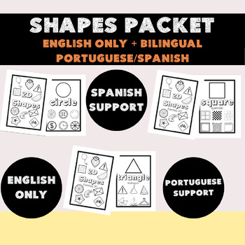 Preview of 2D Shapes coloring dual bilingual ELL ESL newcomer activity Portuguese Spanish