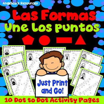 Preview of 2D Shapes in Spanish Connect the Dots Math Worksheets | Dot to Dot Coloring Page
