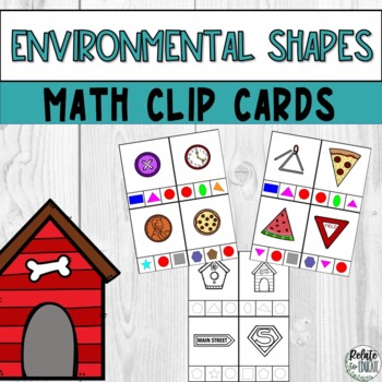 Preview of 2D Shapes in the Environment Preschool Kindergarten Math Clip Task Cards